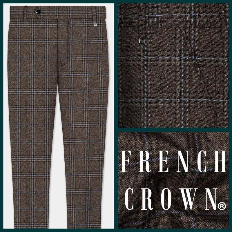 Tweed Crest-Bistre Brown Plaid Stretchable Waistband Pant 1