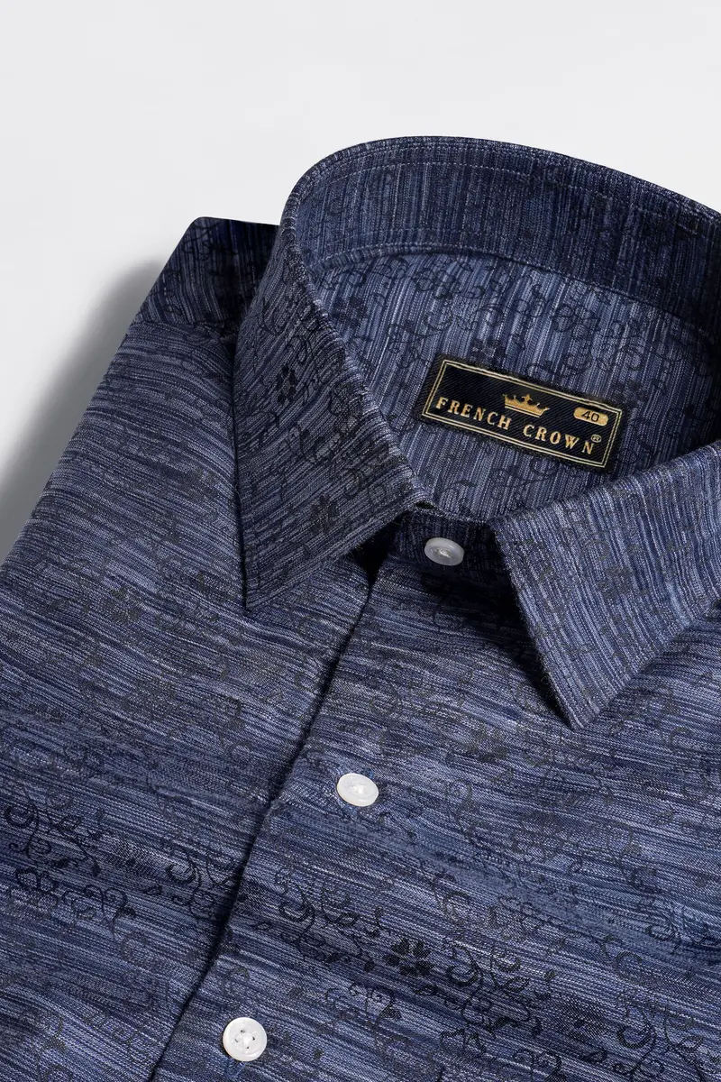 Twilight Blue And Black Jacquard Textured Premium Giza Cotton Shirt 1