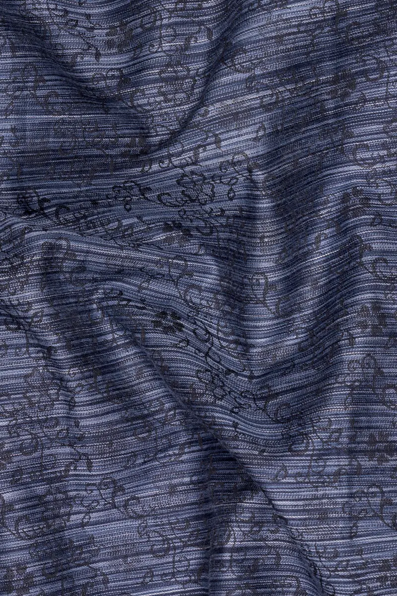 Twilight Blue And Black Jacquard Textured Premium Giza Cotton Shirt 2