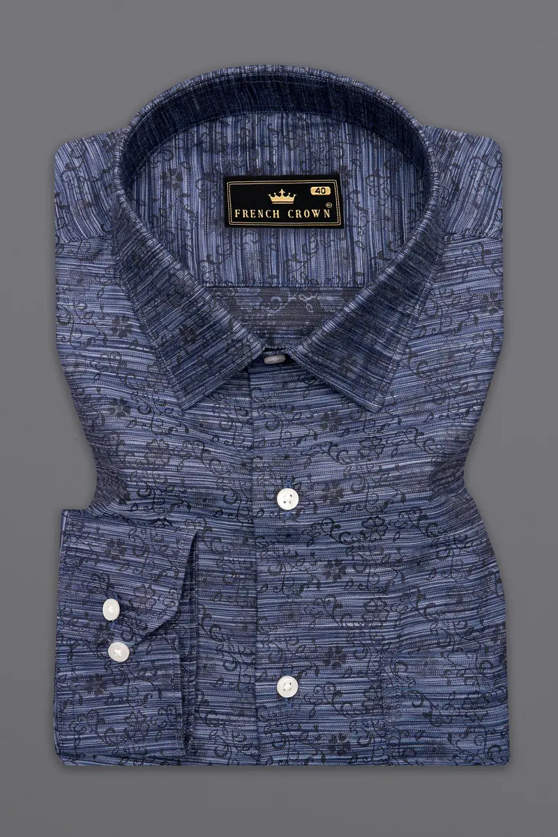 Twilight Blue And Black Jacquard Textured Premium Giza Cotton Shirt 3