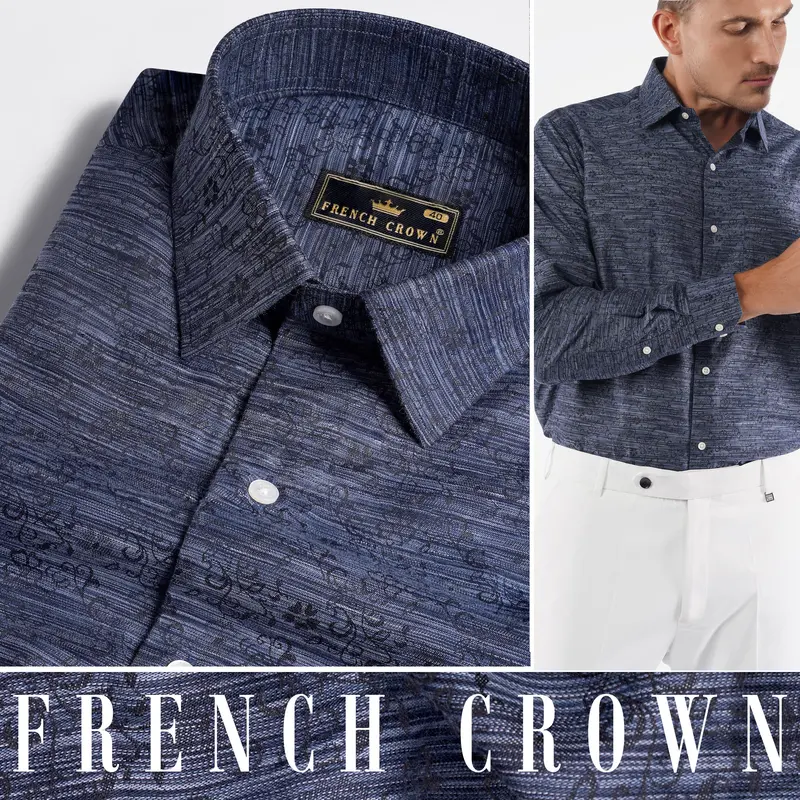 Twilight Blue And Black Jacquard Textured Premium Giza Cotton Shirt 4