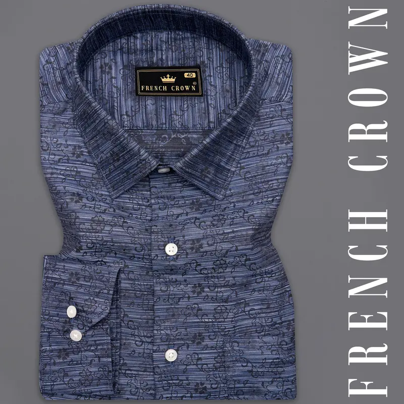 Twilight Blue And Black Jacquard Textured Premium Giza Cotton Shirt 7