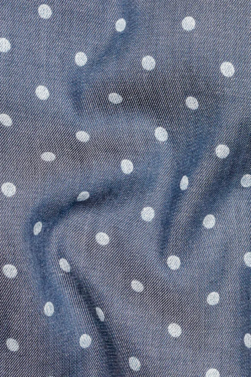 Twilight Blue And White Polka Dots Printed Denim Shirt 2
