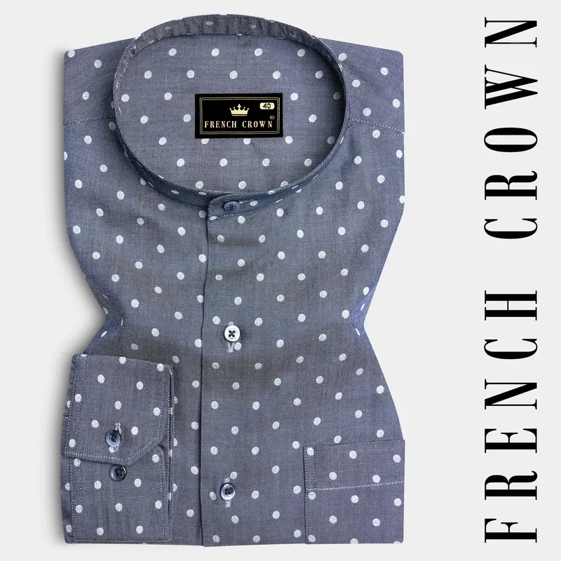 Twilight Blue And White Polka Dots Printed Denim Shirt 7