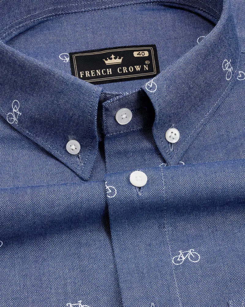 Twilight Blue Bicycle Textured Royal Oxford Shirt 1