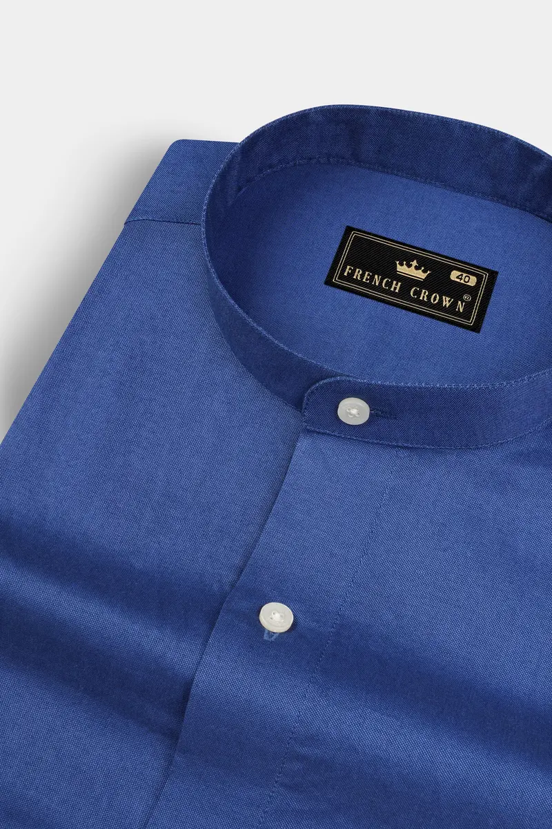 Twilight Blue Luxurious Linen Shirt 1
