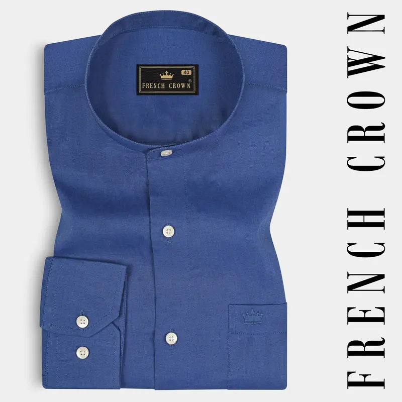 Twilight Blue Luxurious Linen Shirt 7