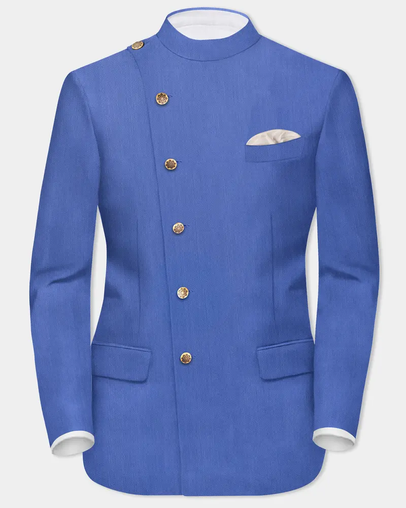 Twilight Blue Premium Cotton Cross Placket Bandhgala Blazer 1