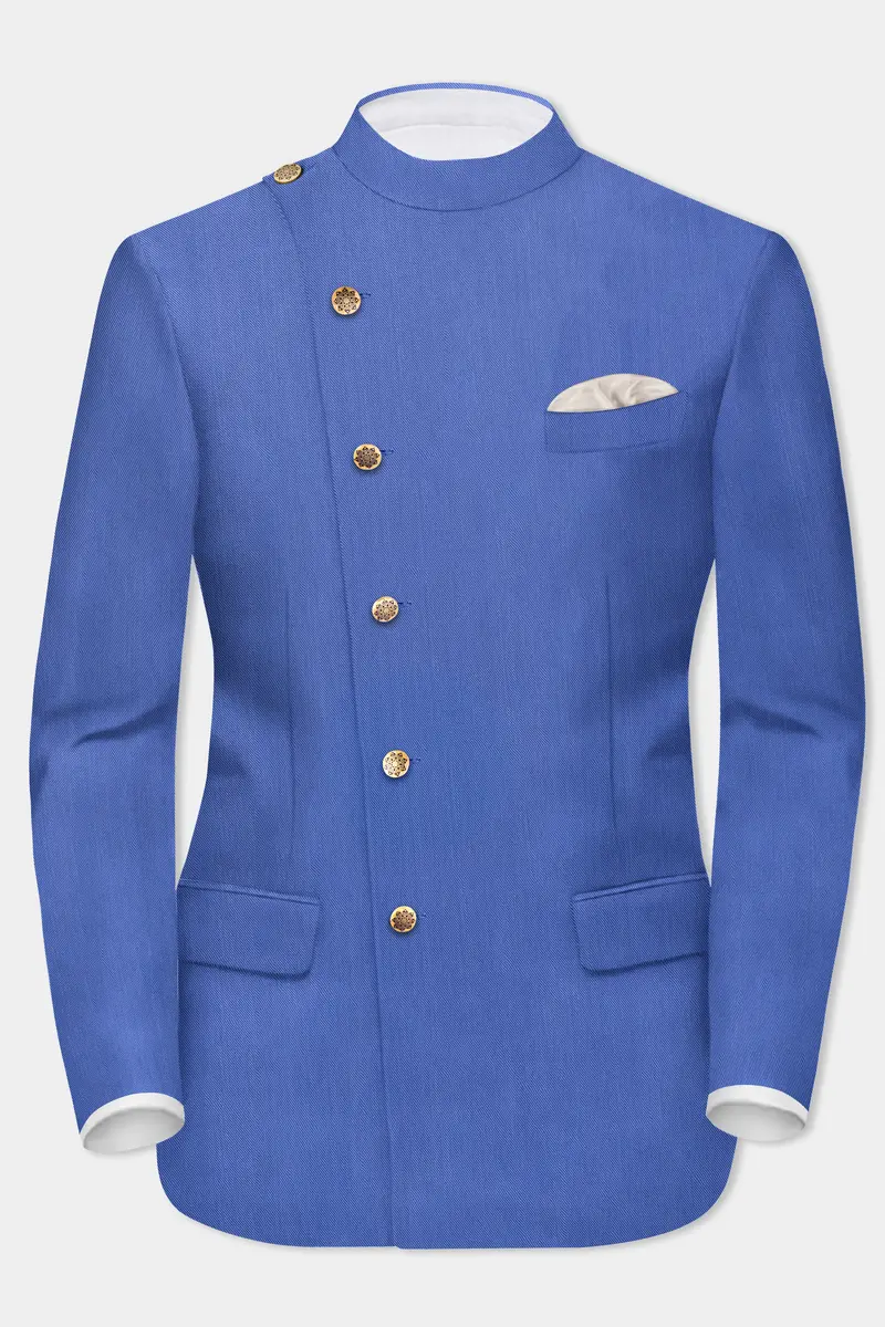 Twilight Blue Premium Cotton Cross Placket Bandhgala Blazer 2