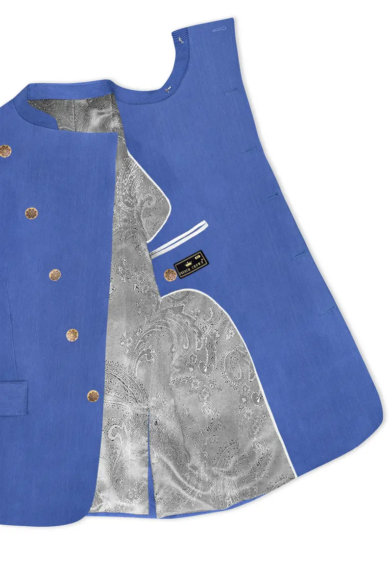 Twilight Blue Premium Cotton Cross Placket Bandhgala Blazer 4