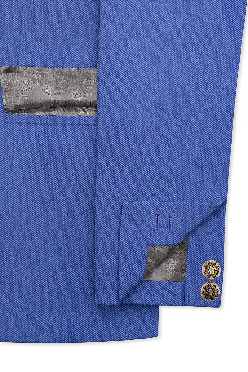 Twilight Blue Premium Cotton Cross Placket Bandhgala Blazer 5