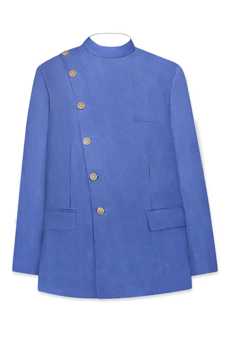Twilight Blue Premium Cotton Cross Placket Bandhgala Blazer 6