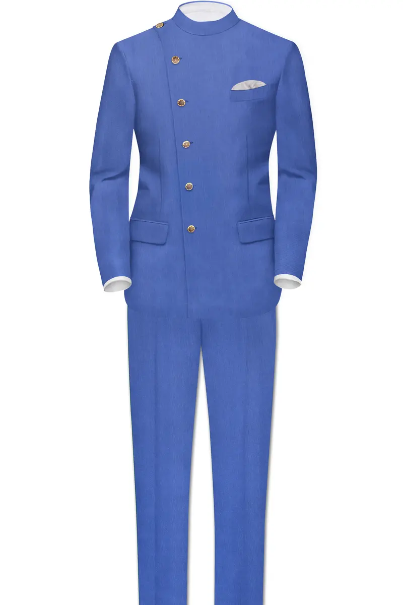 Twilight Blue Premium Cotton Cross Placket Bandhgala Blazer 8