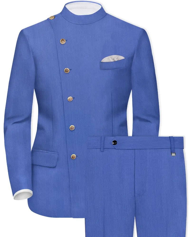 Twilight Blue Premium Cotton Cross Placket Bandhgala Suit 1