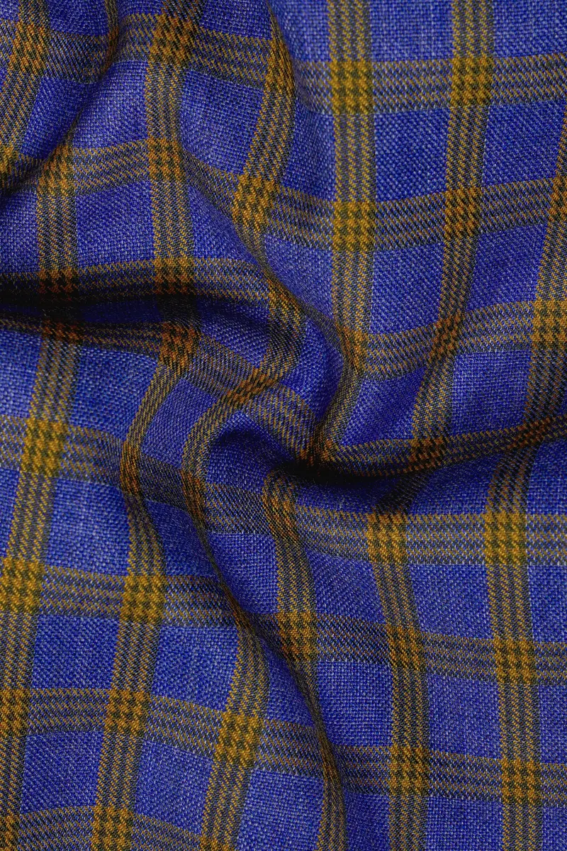 Twilight Blue With Alpine Brown Plaid Nehru Jacket 3
