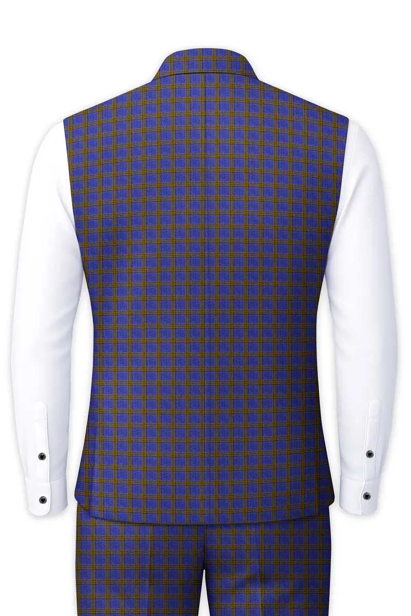 Twilight Blue With Alpine Brown Plaid Nehru Jacket 4