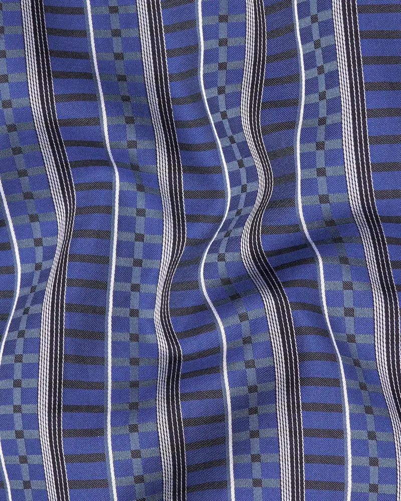 Twilight Blue With Jade Black Striped Jacquard Textured Premium Giza Cotton Shirt 2