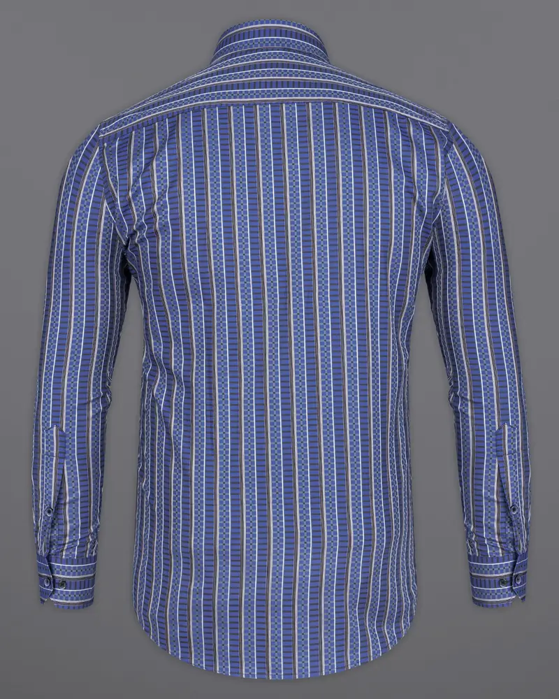 Twilight Blue With Jade Black Striped Jacquard Textured Premium Giza Cotton Shirt 6