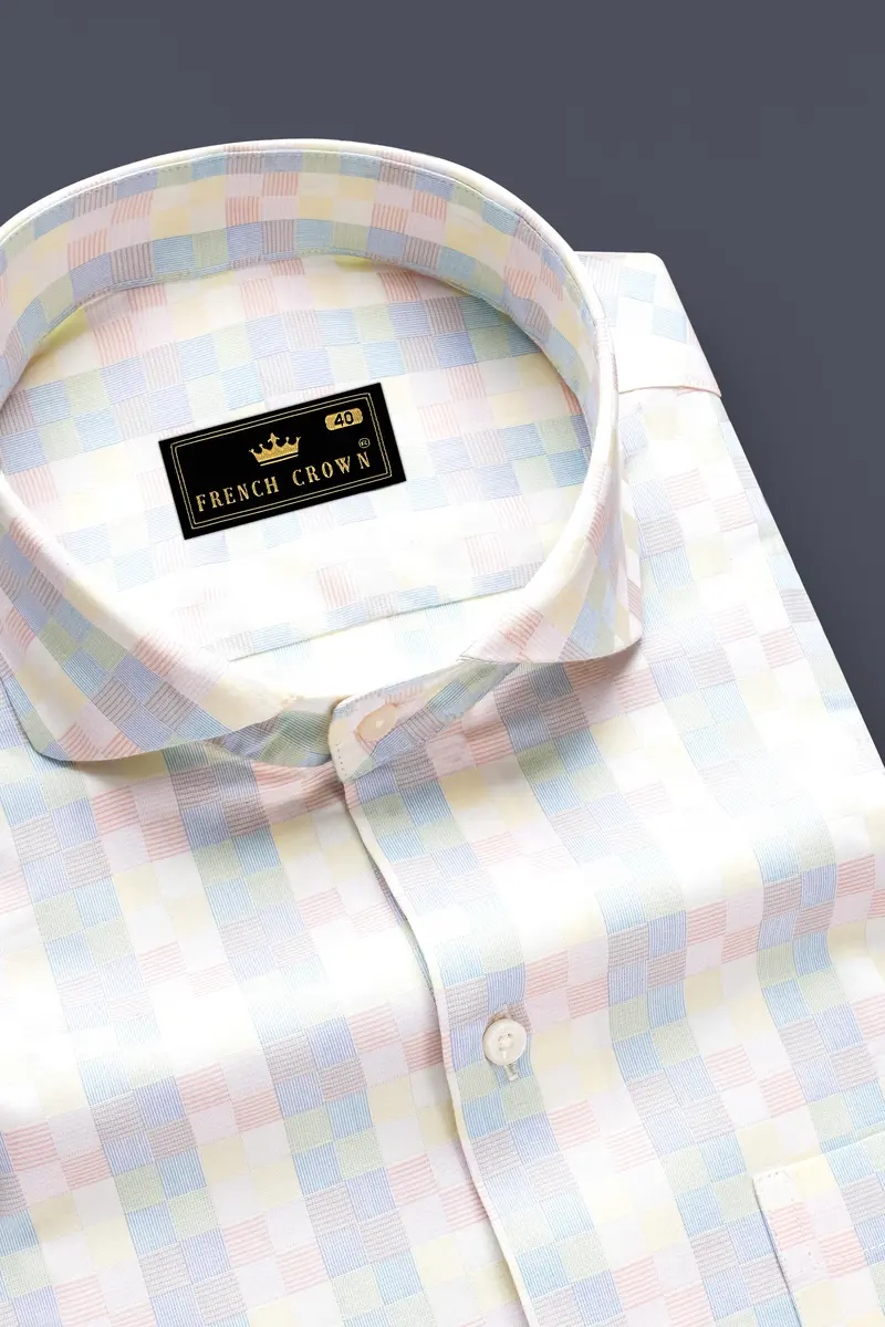 Twilight Pink And Cadet Blue Jacquard Textured Premium Cotton Dress Shirt 1