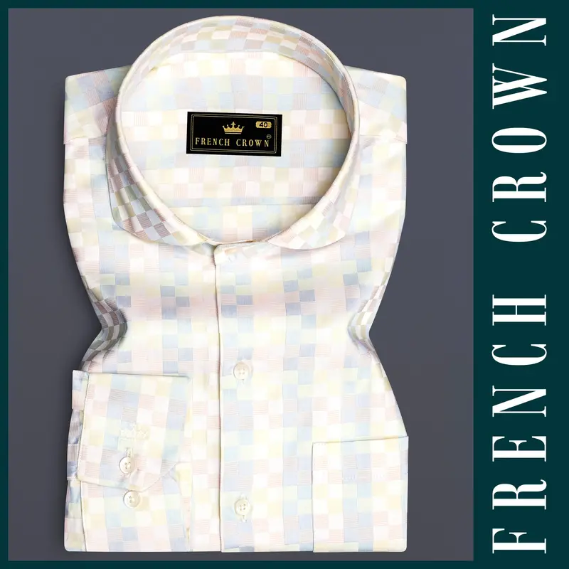 Twilight Pink And Cadet Blue Jacquard Textured Premium Cotton Dress Shirt 10