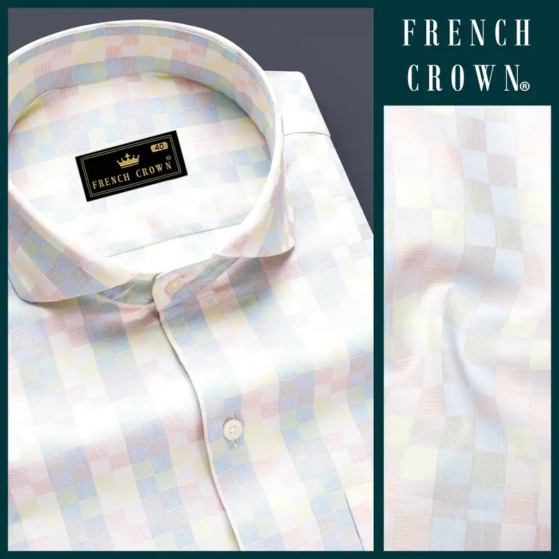 Twilight Pink And Cadet Blue Jacquard Textured Premium Cotton Dress Shirt 13