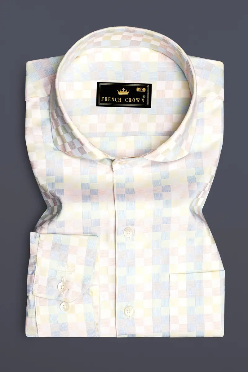 Twilight Pink And Cadet Blue Jacquard Textured Premium Cotton Dress Shirt 3