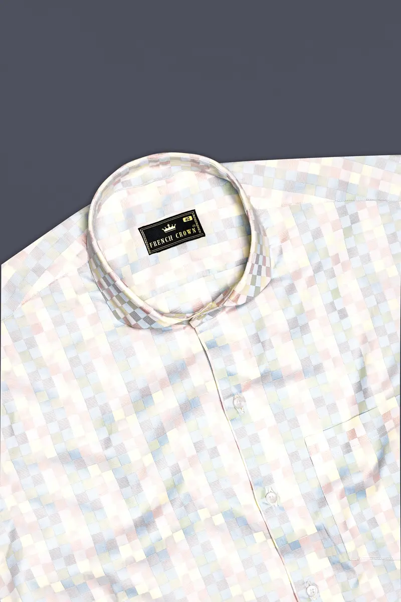 Twilight Pink And Cadet Blue Jacquard Textured Premium Cotton Dress Shirt 4