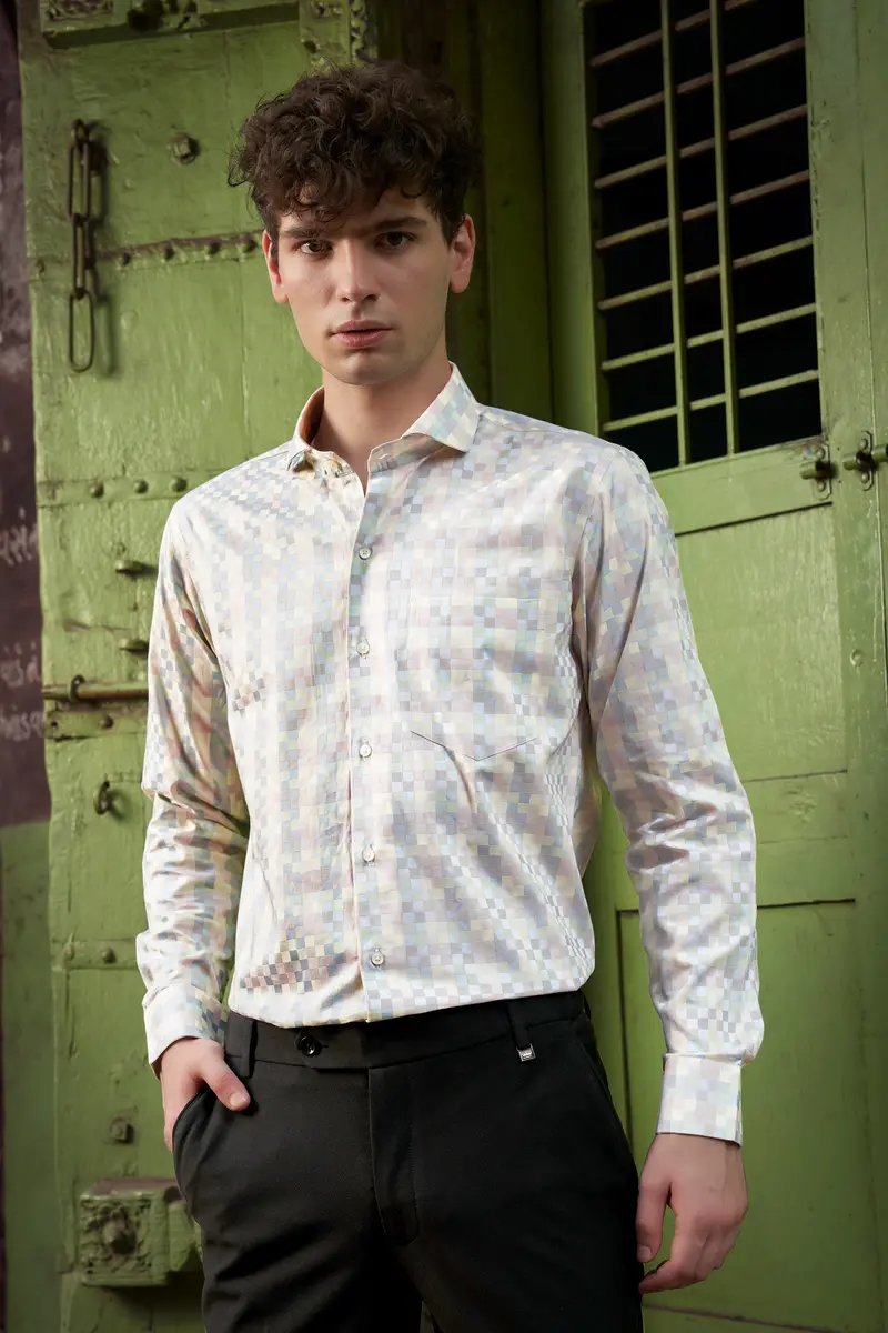 Twilight Pink And Cadet Blue Jacquard Textured Premium Cotton Dress Shirt 6
