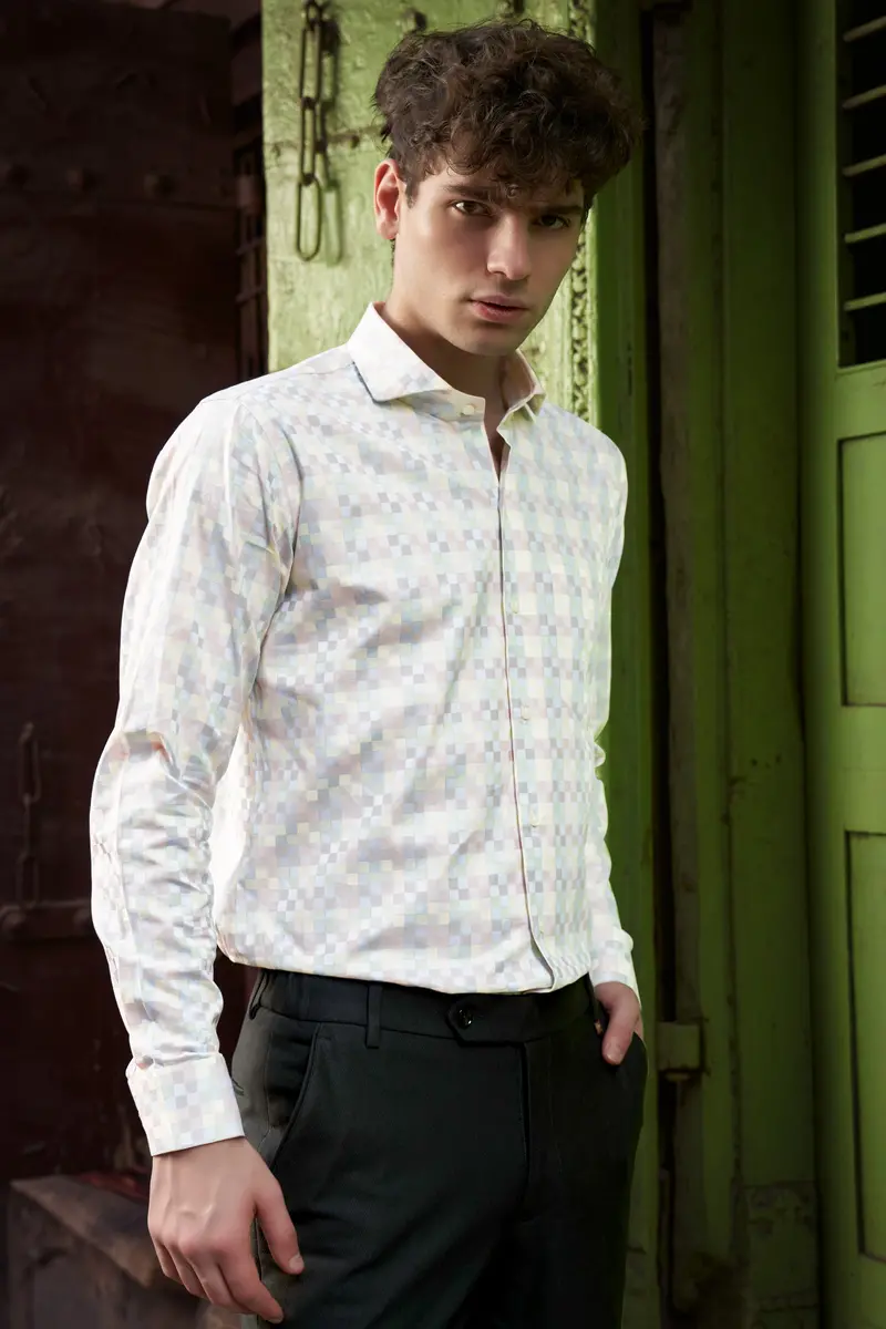Twilight Pink And Cadet Blue Jacquard Textured Premium Cotton Dress Shirt 7