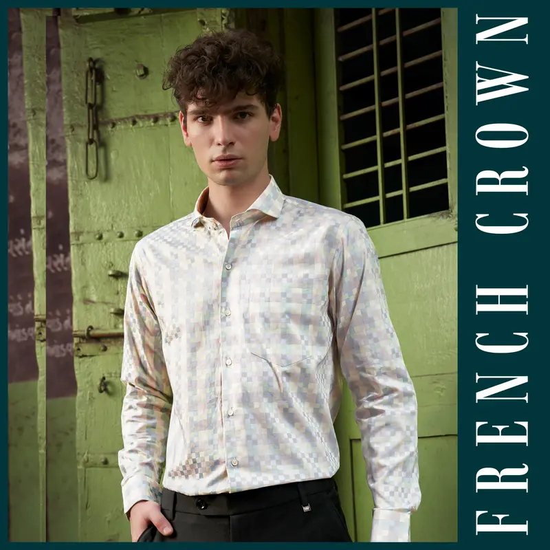 Twilight Pink And Cadet Blue Jacquard Textured Premium Cotton Dress Shirt 8