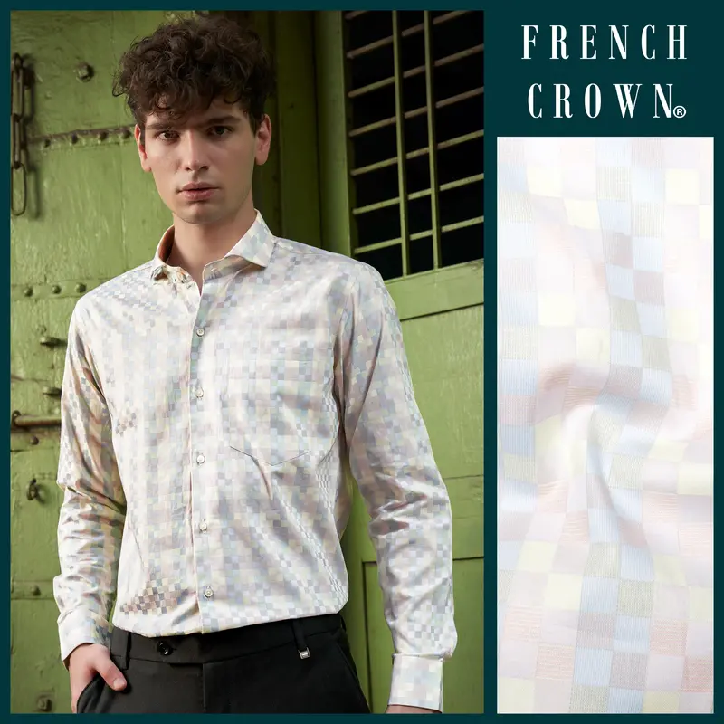 Twilight Pink And Cadet Blue Jacquard Textured Premium Cotton Dress Shirt 9