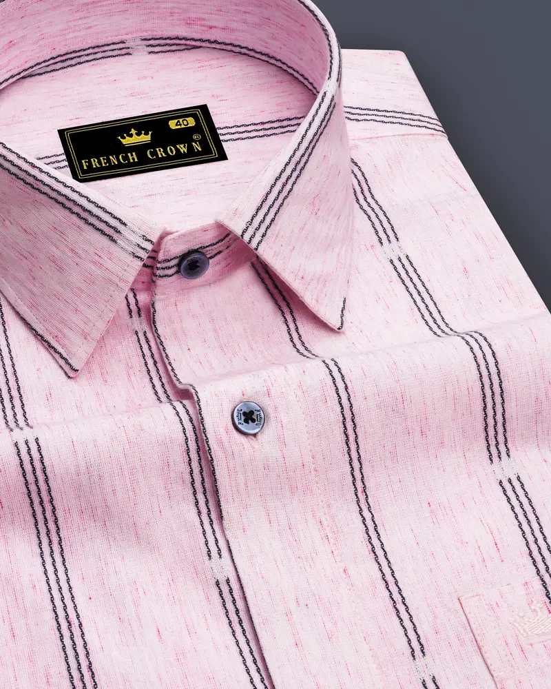 Twilight Pink Pinstriped Dobby Textured Premium Giza Cotton Shirt 1