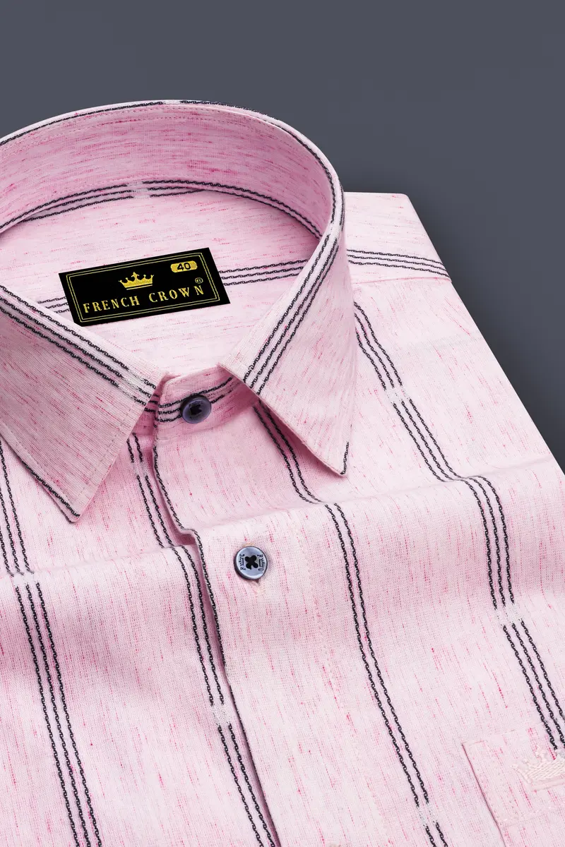Twilight Pink Pinstriped Dobby Textured Premium Giza Cotton Shirt 2
