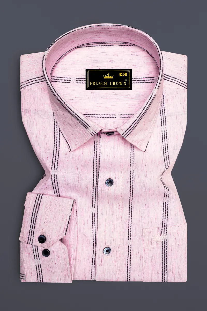 Twilight Pink Pinstriped Dobby Textured Premium Giza Cotton Shirt 4