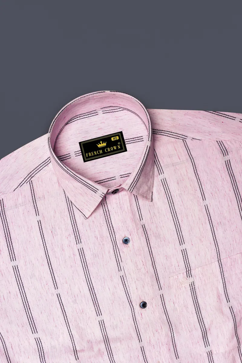 Twilight Pink Pinstriped Dobby Textured Premium Giza Cotton Shirt 5