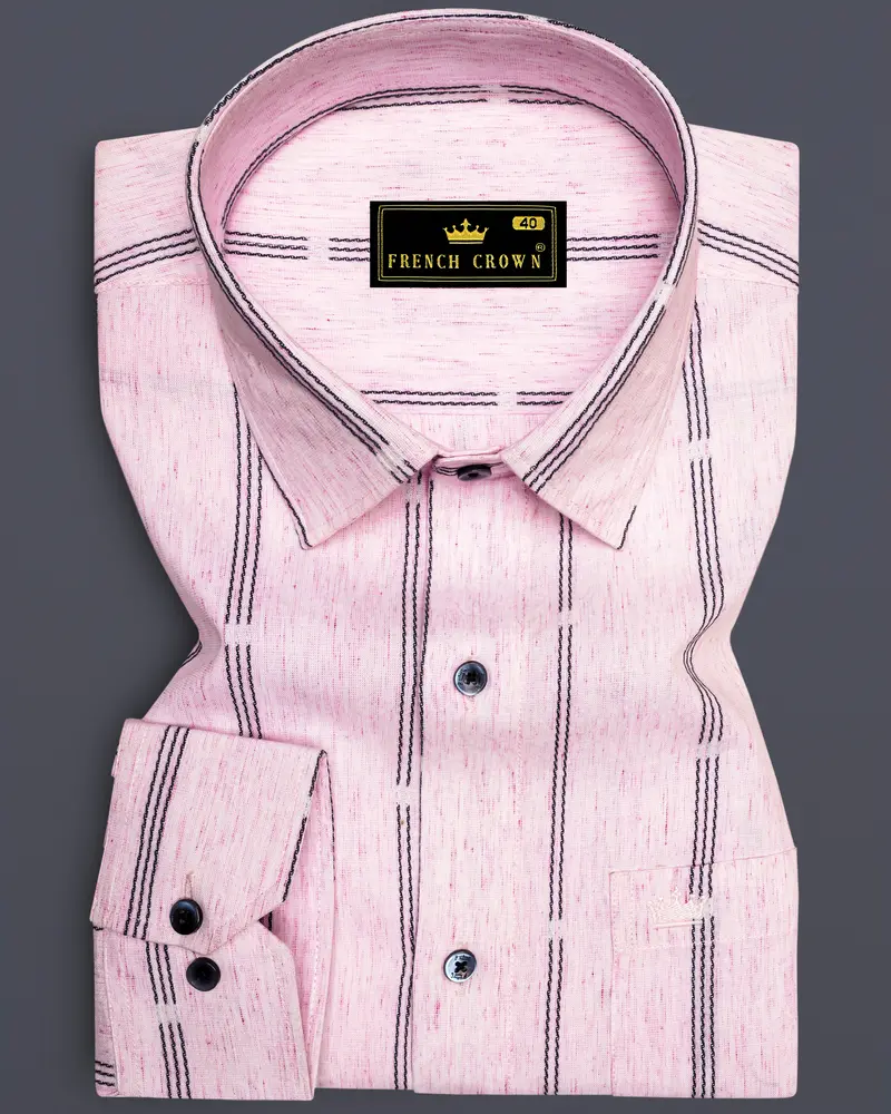Twilight Pink Pinstriped Dobby Textured Premium Giza Cotton Shirt 6