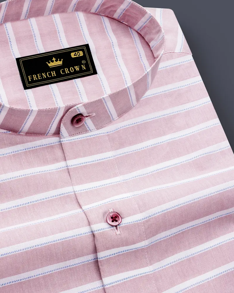 Twilight Pink With White Striped Dobby Textured  Premium Giza Cotton Shirt 1