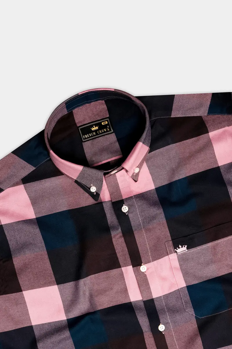 Twilight-Rose Fog Pink And Daintree Blue Plaid Flannel Cotton Casual Shirt 4
