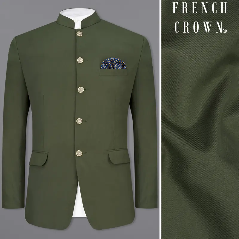 Twill Green Bandhgala Blazer 1