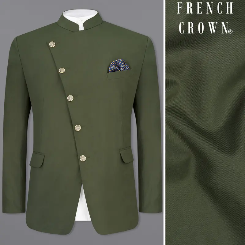 Twill Green Cross Placket Bandhgala Blazer 1