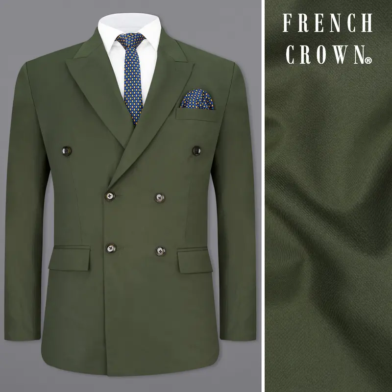 Twill Green Double Breasted Blazer 1