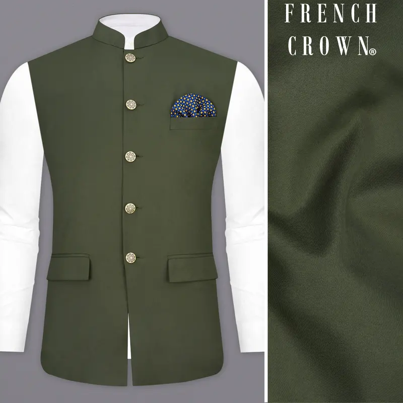 Twill Green Textured Nehru Jacket 1