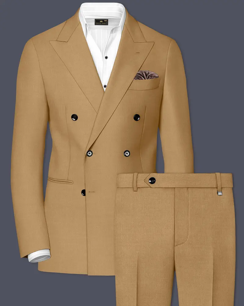 Twine Beige Wool Rich Double Breasted Suit 1