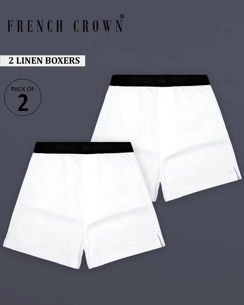 Twinlyn-Two Bright White Elastane Stretch Luxurious Linen Boxers 1