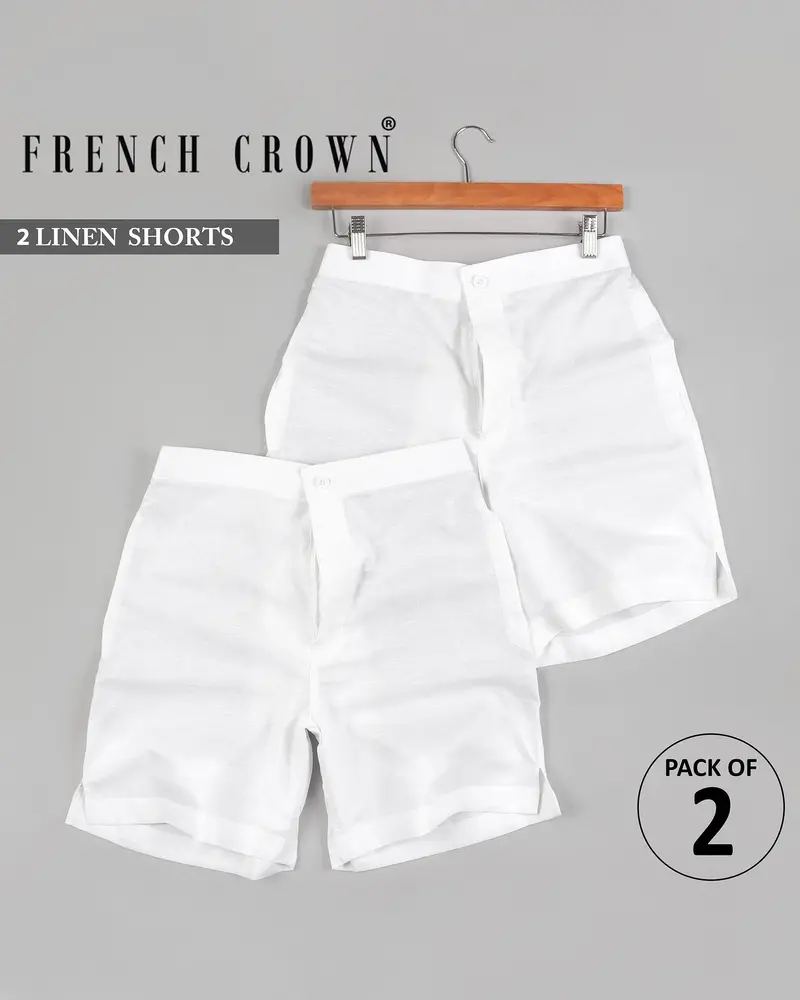 Two Bright White Luxurious Linen Shorts 2