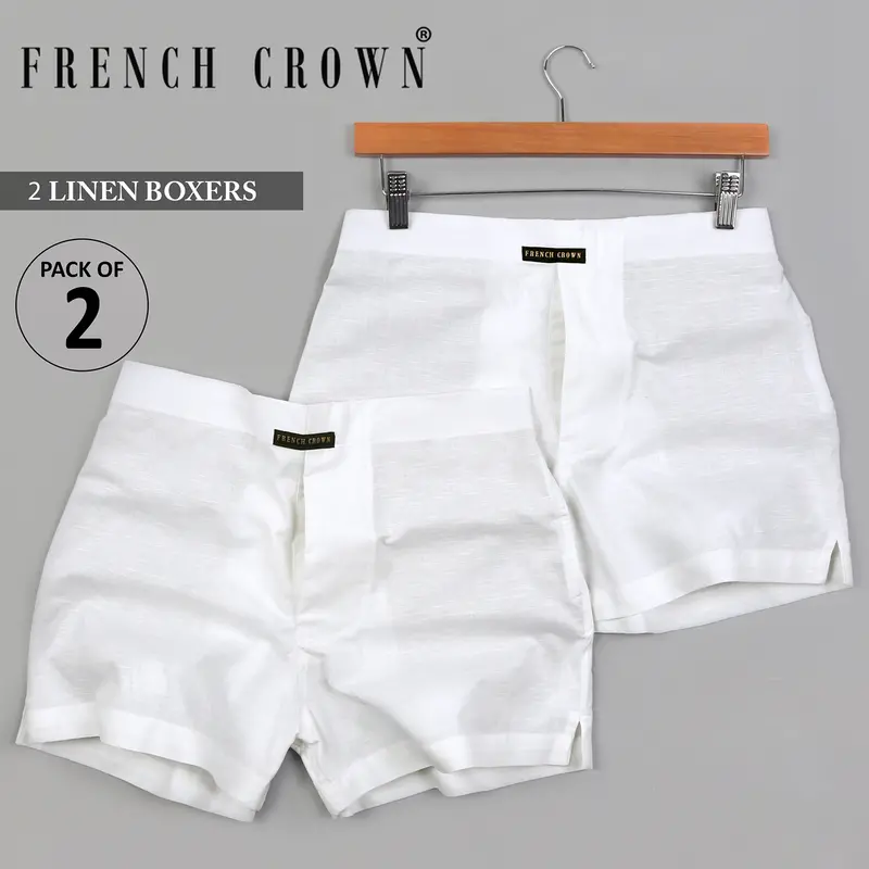 Two White Luxurious Linen Boxers 1