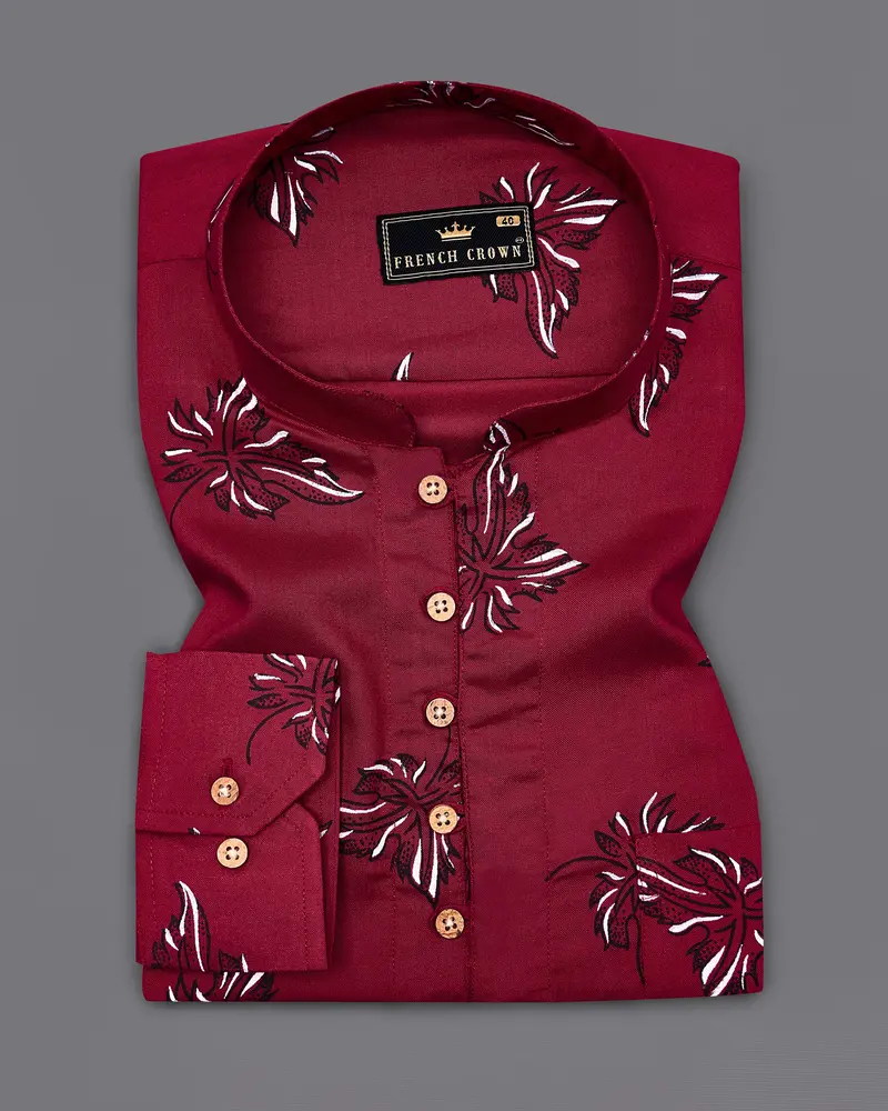 Tyrian Maroon Floral Printed Premium Tencel Kurta Shirt 2