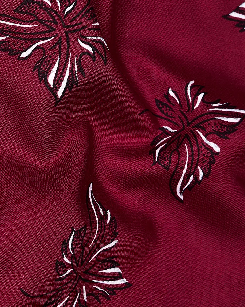 Tyrian Maroon Floral Printed Premium Tencel Kurta Shirt 3