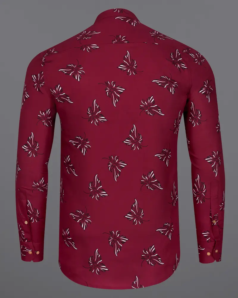 Tyrian Maroon Floral Printed Premium Tencel Kurta Shirt 7