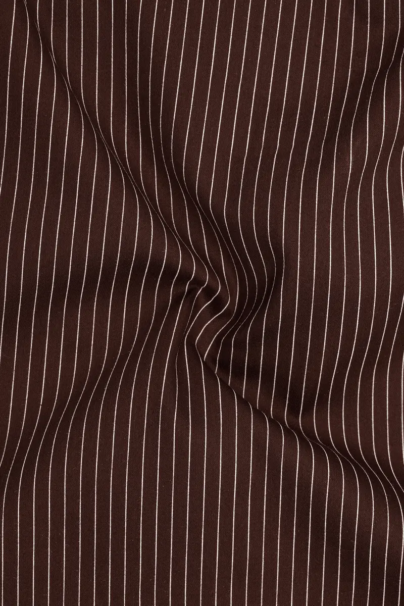 Umber-Bistre Brown And Bright White Pin Striped Subtle Sheen Soft Premium Cotton Dress Shirt 3